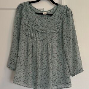 GAP Mint Sage Floral Ruffle Yoke Blouse